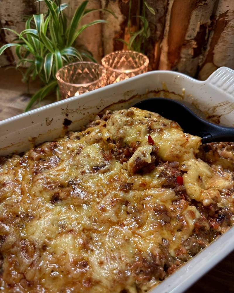 Gratinert kjøttdeig og blomkålform